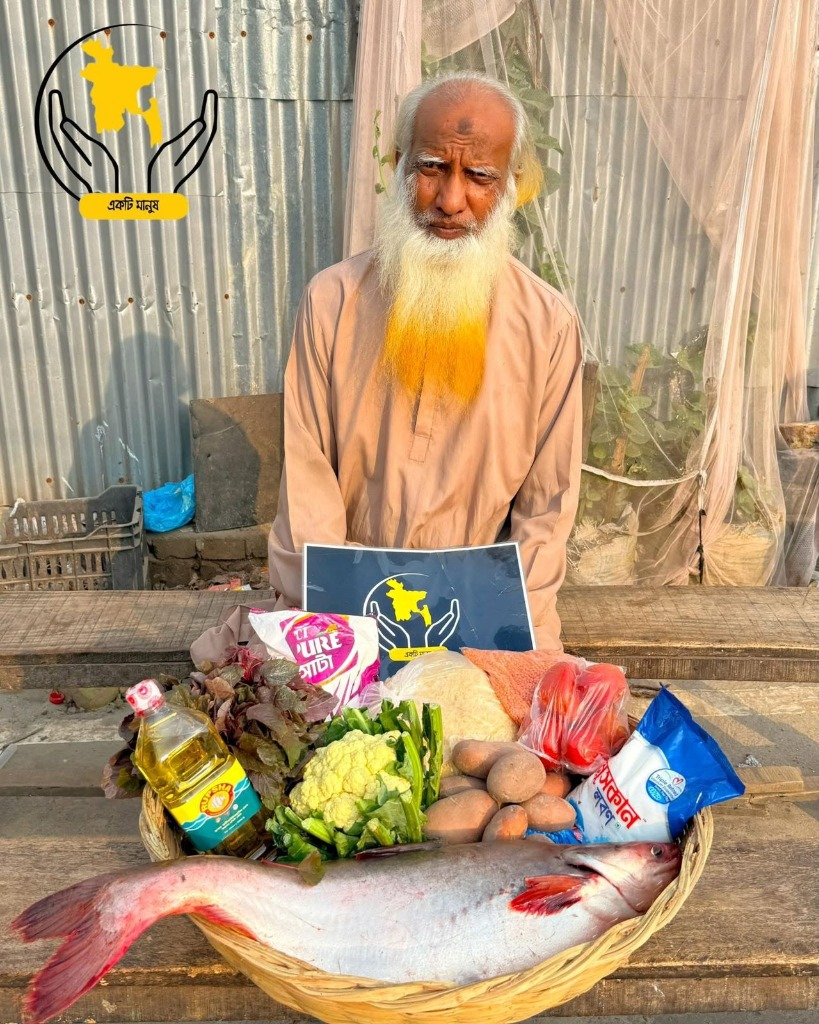 Elderly man with food basket